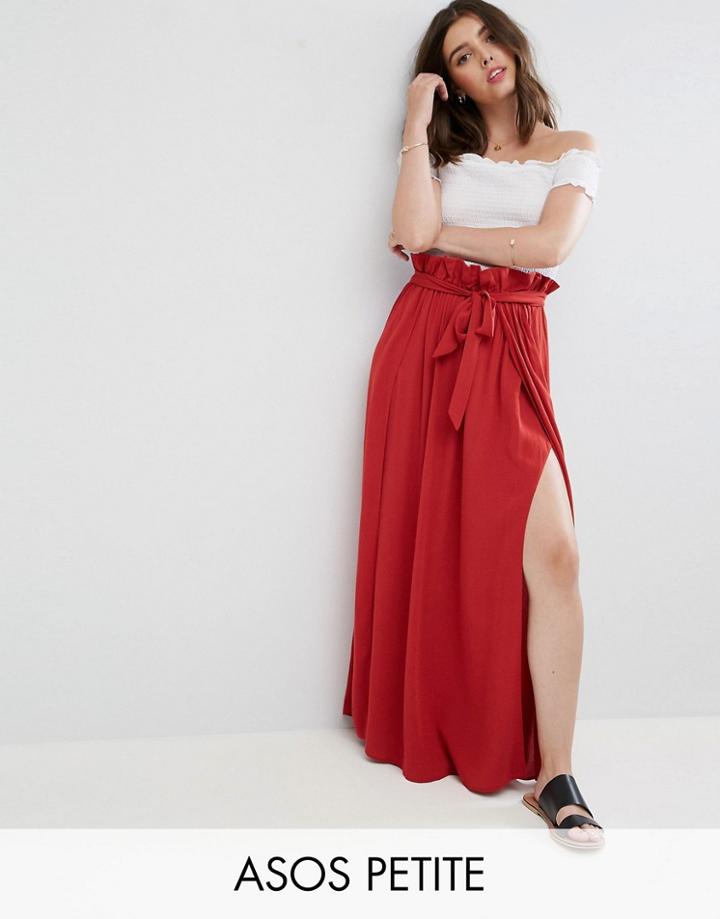 Asos Petite Maxi Skirt With Belt And Thigh Split - Brown