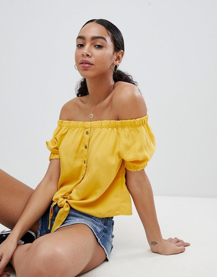 Noisy May Bardot Tie Top - Yellow
