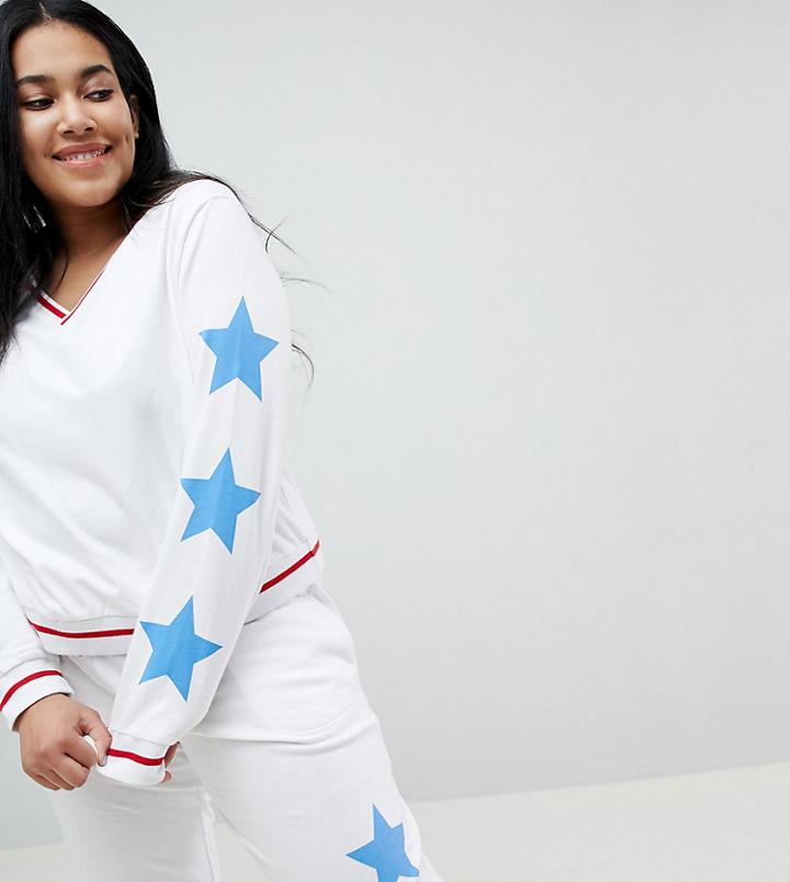Asos Design Curve Lounge Star Loop Back Dorm Sweat - White