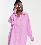 Collusion Crinkle Long Sleeve Beach Shirt In Purple