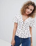 Miss Selfridge Polka Dot Blouse With Button Front Detail In Cream - White
