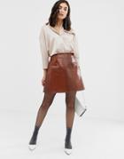 Unique21 Faux Leather A Line Skirt - Tan