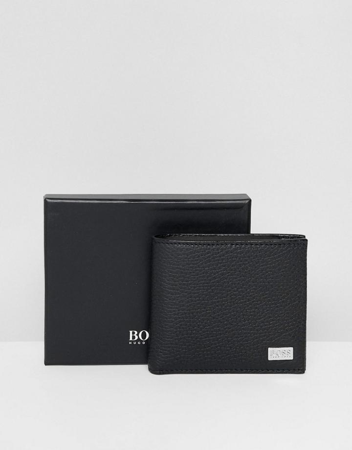 Boss Crosstown Leather Textured Wallet In Black - Black