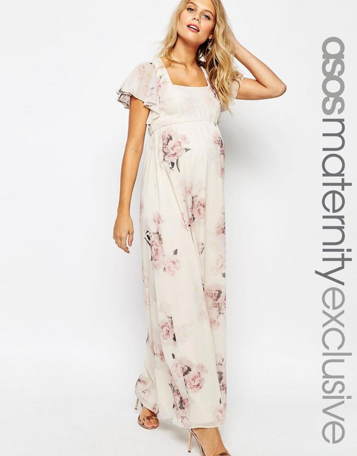 Asos Maternity Salon Maxi Dress With Flutter Sleeve - Multi