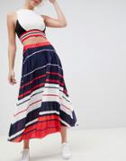 Asos Design Longer Length Pleated Midi Skirt In Stripe - Multi