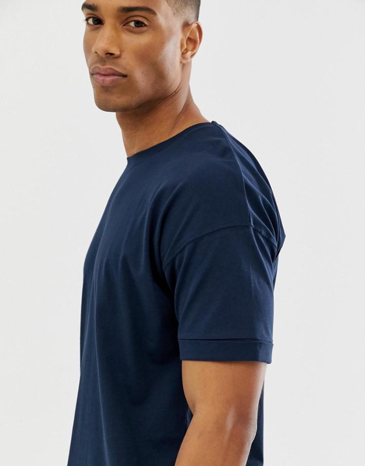 Selected Homme Drop Shoulder Oversized T-shirt-navy