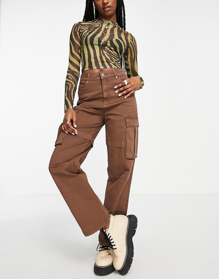 Bershka Relaxed Cargo Pant In Chocolate-brown