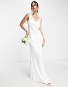 Pretty Lavish Bridal Satin Plunge Maxi Dress In Ivory-white