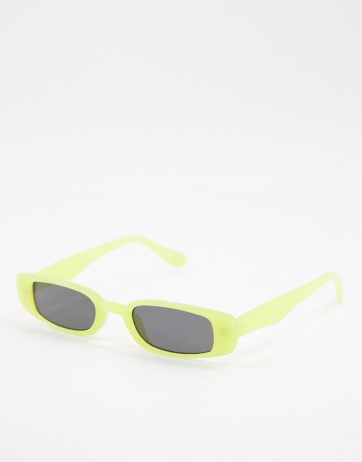 Skinnydip Narrow Rectangle Sunglasses In Lime-green