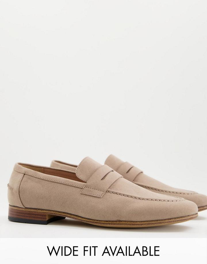 Asos Design Loafer In Beige Faux Suede With Natural Sole-neutral