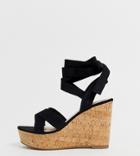 Truffle Collection Wide Fit Tie Ankle Wedges - Black