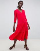 Asos Design Casual Crinkle Button Through Maxi Dress-red