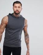 Asos Sleeveless T-shirt With Hood In Gray - Black