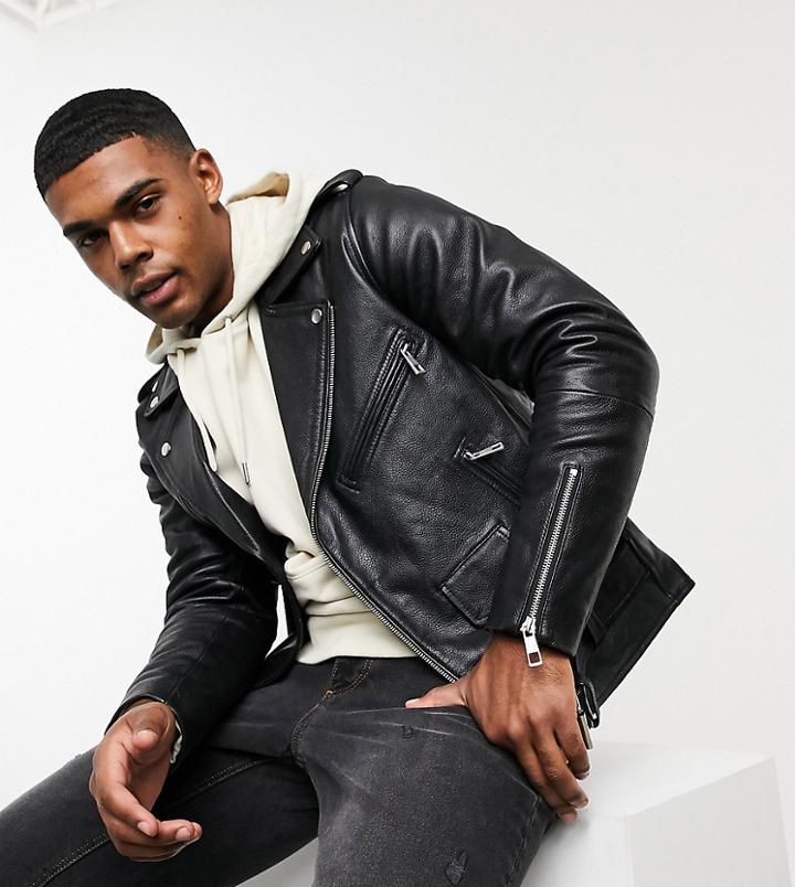 Reclaimed Vintage Leather Moto Jacket In Black