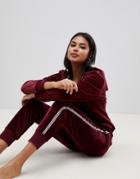 Hunkemoller Velour Loungewear Joggers With Glitter Side Stripes - Red