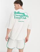 Asos Design Oversized T-shirt In Off-white With Tennis Back Print
