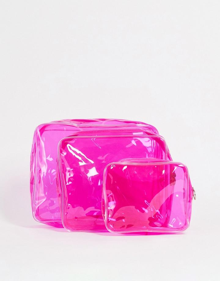 Svnx 3 Pack Cosmetics Cases In Bright Pink