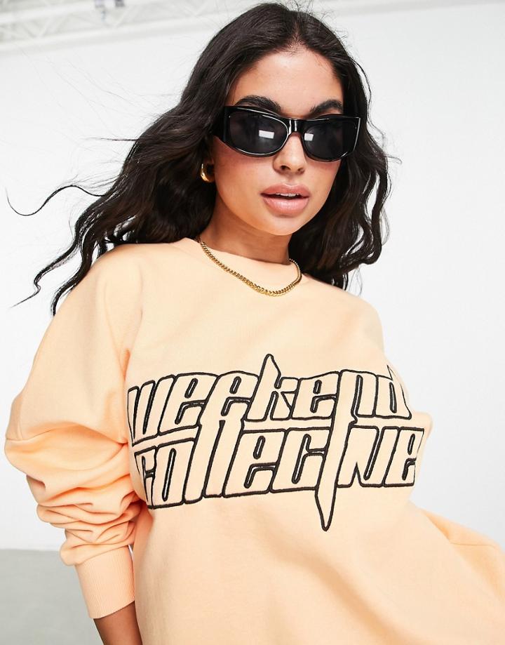 Asos Weekend Collective Boxy Sweatshirt With Futuristic Logo In Apricot - Part Of A Set-orange