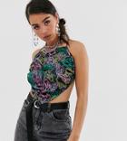 Collusion Scarf Tie Back Top In 90's Tattoo Print With Scrunchie - Multi