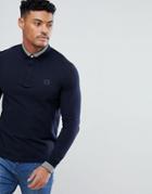 Armani Exchange Slim Fit Tipped Collar Logo Long Sleeve Polo In Navy - Navy