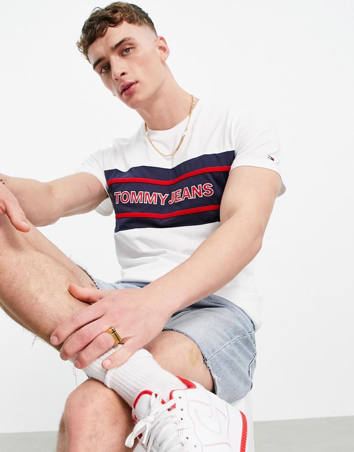 Tommy Jeans Color Block Chest Stripe Logo T-shirt In White