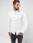 Asos Skinny Stretch Viscose Shirt In White With Contrast Buttons - White