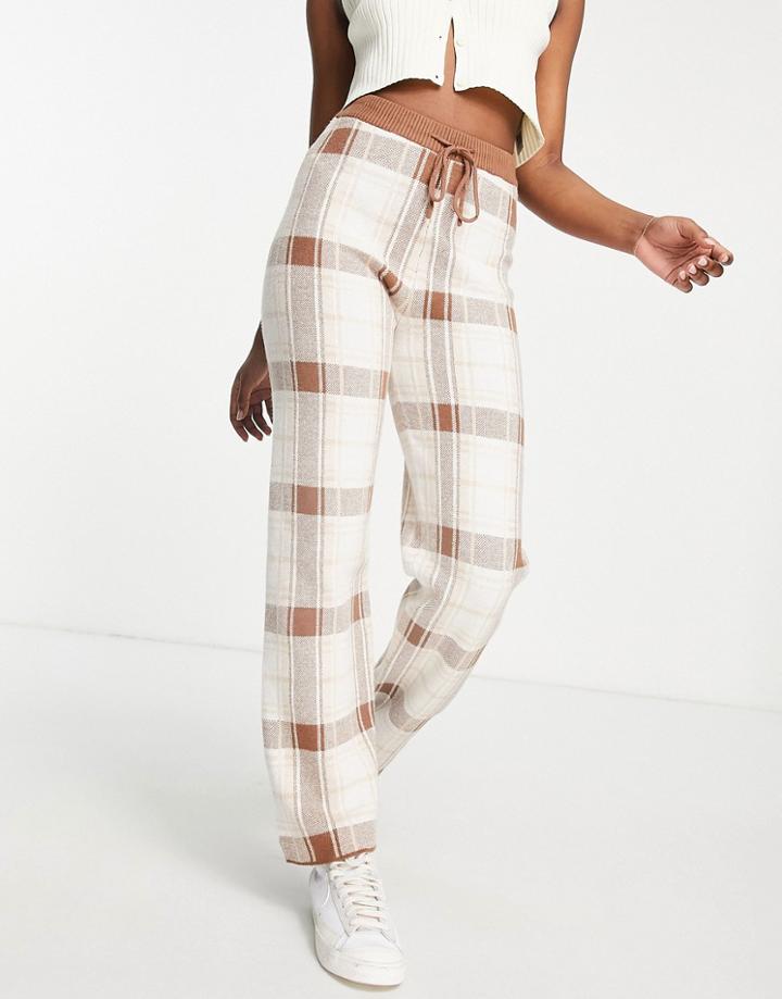 Violet Romance Knitted Pants In Neutral Check - Part Of A Set-multi