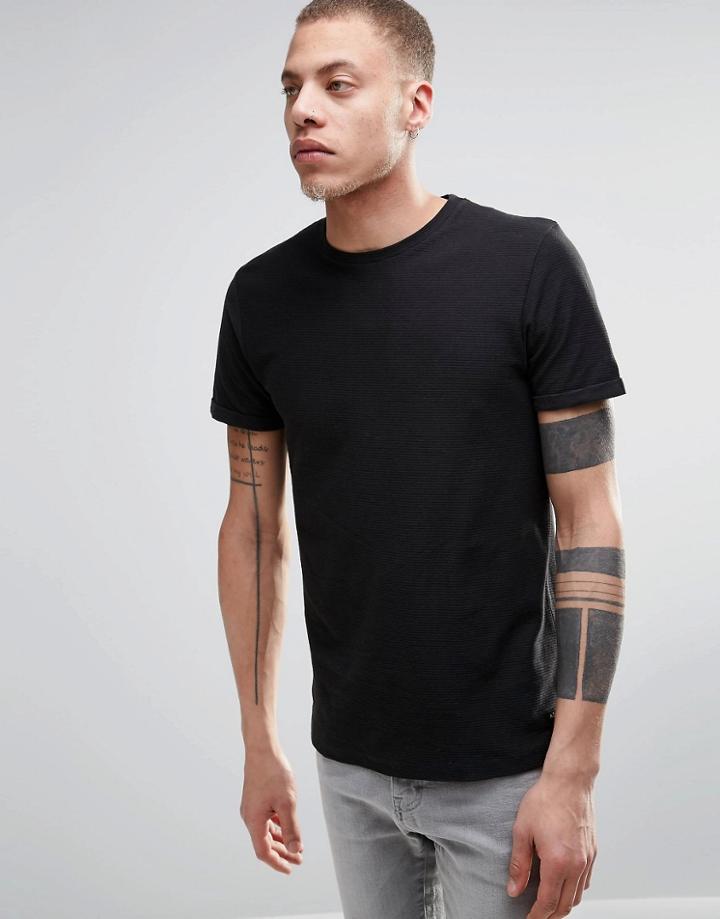 Adpt Crew Neck T-shirt With Rib Detail - Black