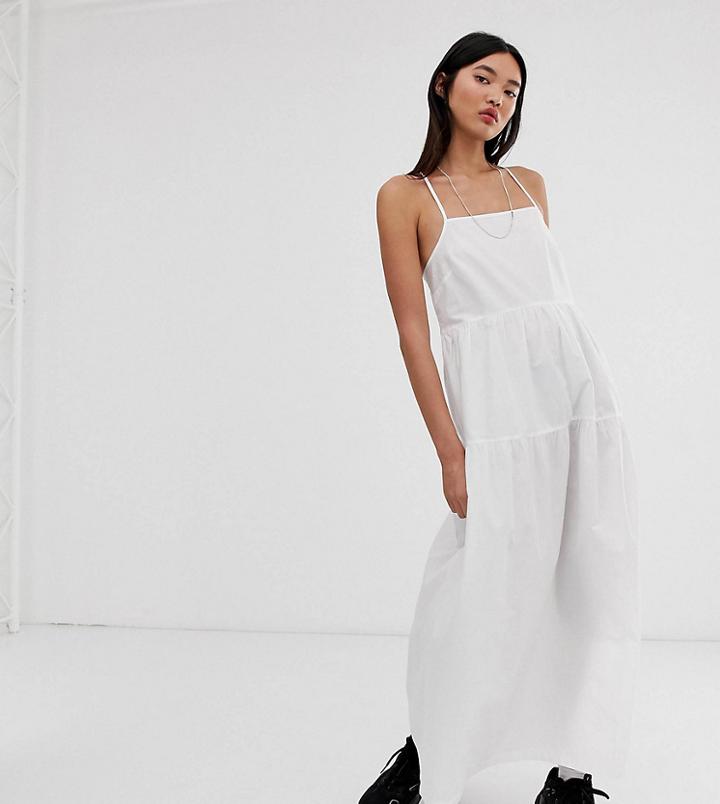 Collusion Tiered Cami Smock Midi Dress-white