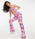 Asyou Marble Print Tie Detail Jumpsuit In Purple