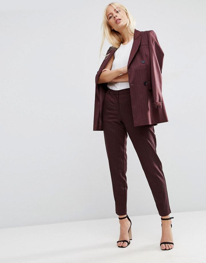 Asos Mansy Pinstripe Tapered Trousers - Red