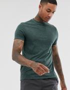 Asos Design T-shirt With Crew Neck In Green Marl