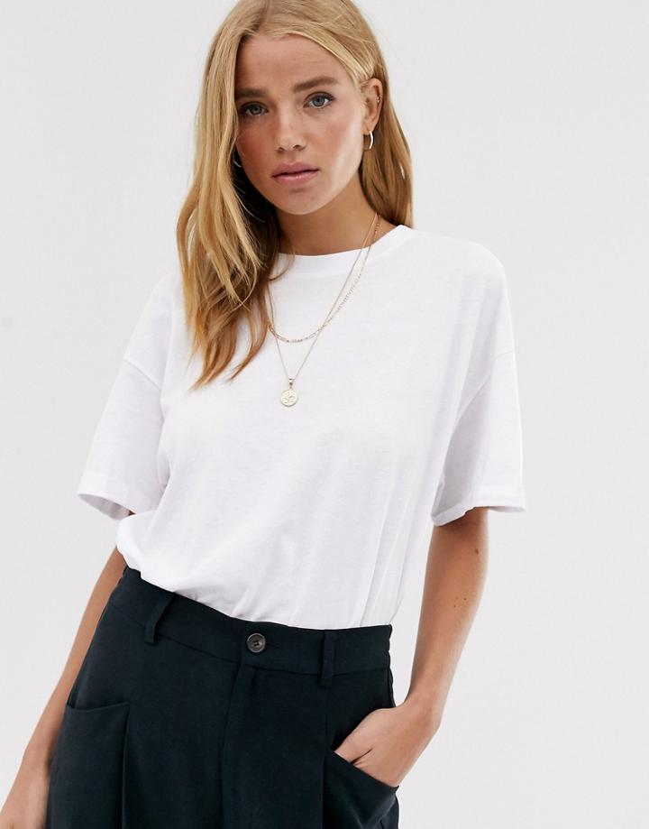Pull & Bear Oversized Round Neck T Shirt In White
