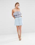 New Look A-line Button Through Denim Mini Skirt - Blue