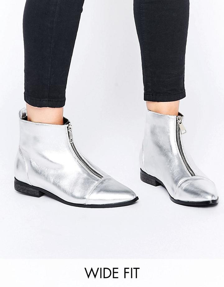 Asos Albie Wide Fit Pointed Ankle Boots - Silver