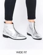 Asos Albie Wide Fit Pointed Ankle Boots - Silver