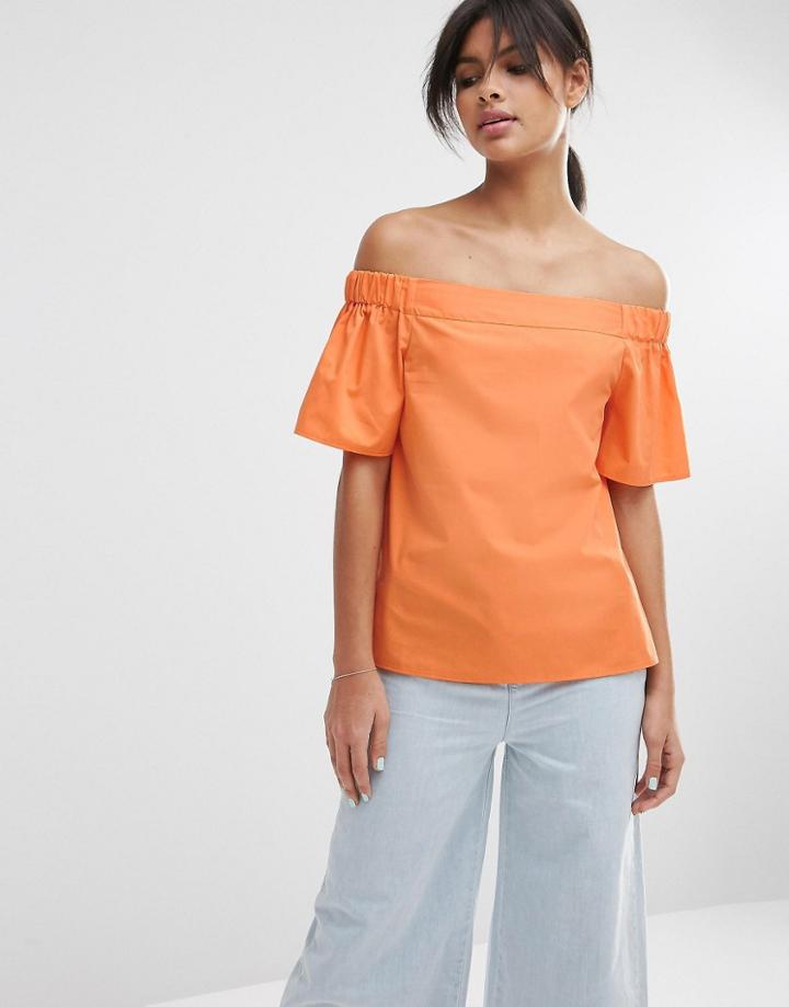 Asos Off The Shoulder Top In Cotton - Orange