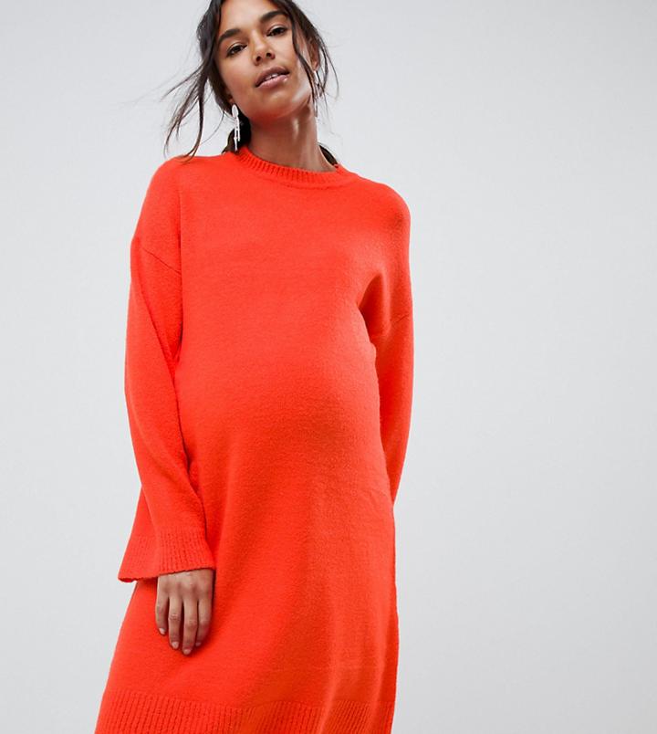 Asos Design Maternity Knitted Mini Dress In Fluffy Yarn-red