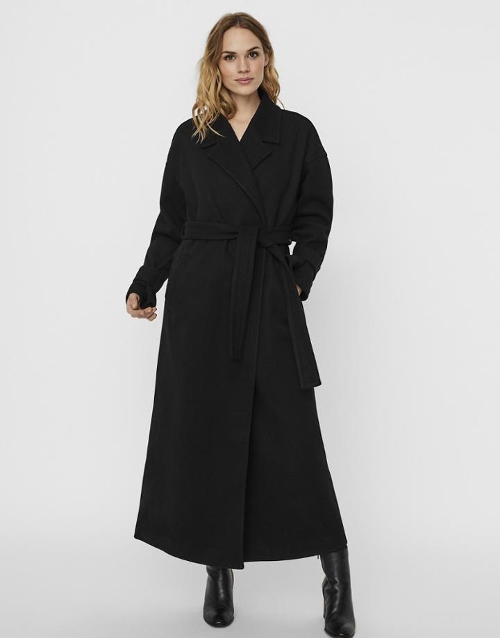 Vero Moda Belted Maxi Tailored Coat In Black