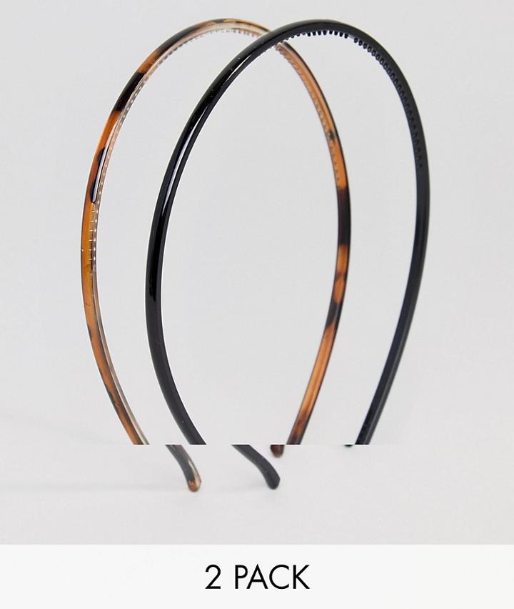 Asos Design Pack Of 2 Plastic Headbands-brown