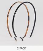 Asos Design Pack Of 2 Plastic Headbands-brown