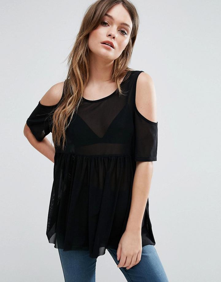 Qed London Cold Shoulder Top - Black