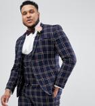 Asos Design Plus Wedding Super Skinny Suit Jacket In Navy Waffle Check - Navy