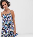 Collusion Checkerboard Floral Print Cami Mini Dress - Multi