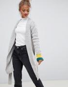 Blend She Jilly Sporty Stripe Cuff Wrap Wool Blend Cardigan - Gray