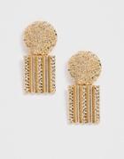 Asos Design Earrings With Textured Stud And Rectangle Drop In Gold Tone - Gold