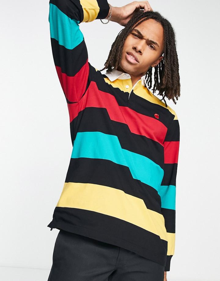 Carhartt Wip Henwick Rugby Stripe Polo In Off-black