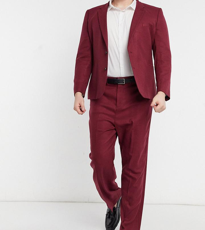 Asos Design Plus Wide Leg Suit Pants In Burgundy Twill-red