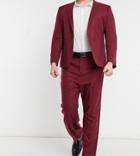 Asos Design Plus Wide Leg Suit Pants In Burgundy Twill-red
