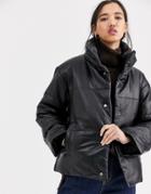Muubaa Leather Padded Jacket With Funnel Neck-black